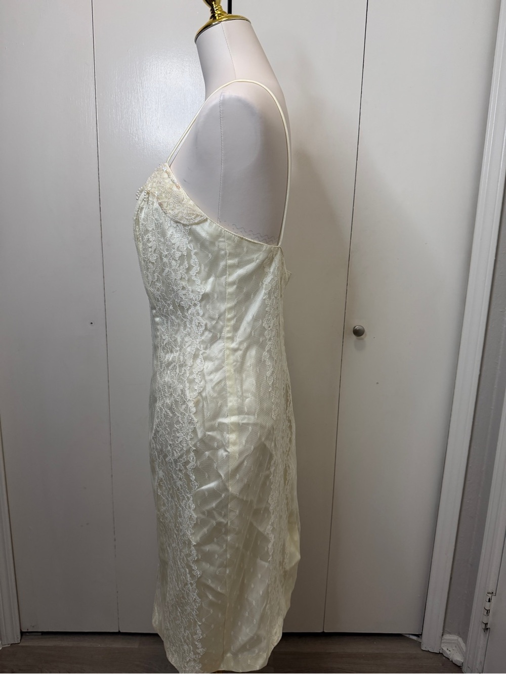 Ivory Lace-Front Midi Slip Dress with Delicate Straps - Picture 8 of 11